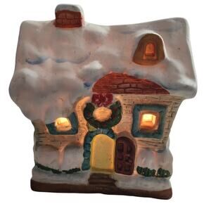 Vintage Hand Painted Porcelain House Christmas Snowing Cabin